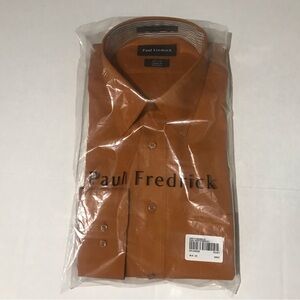 Paul Fredrick Orange Cotton Non Iron Button Up Dress Shirt Mens Size 16.5 Office